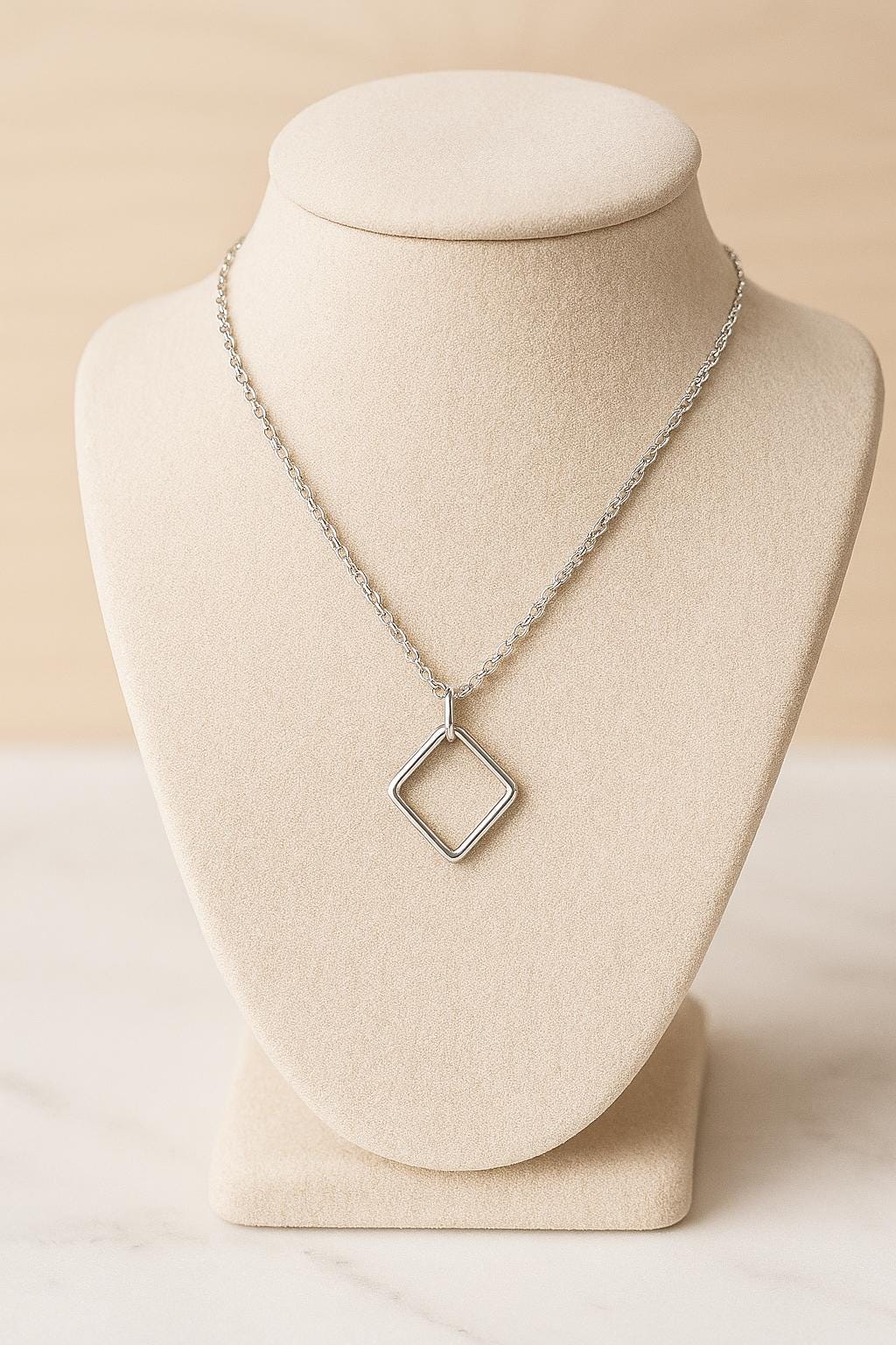 Simple Square Shape Minimalist Necklace – Handcrafted in Sterling Silver or 14K Gold, Sleek Geometric Pendant Necklace - Jewelry For Women