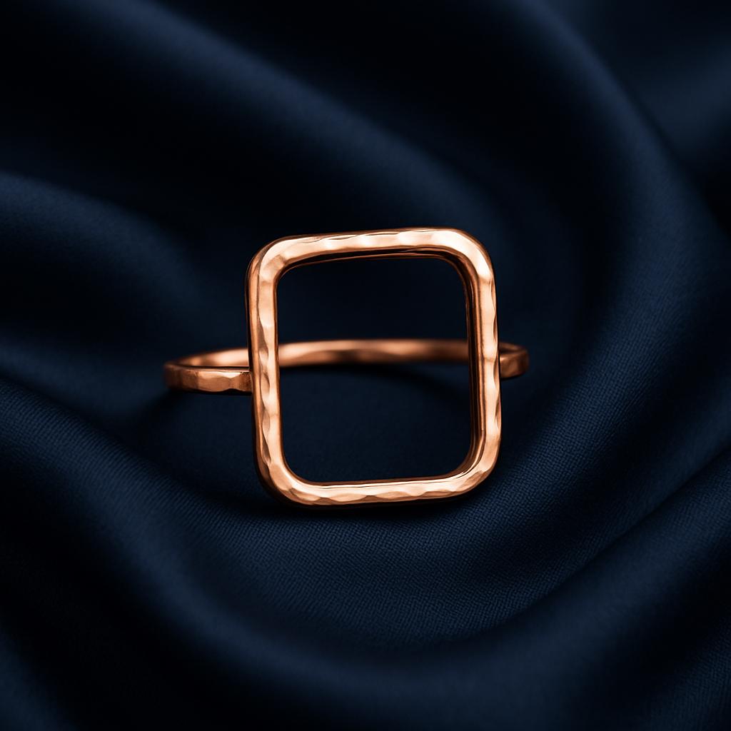Open-Shape Rose Gold Filled Ring • Choose Circle, Oval or Rectangle • Minimalist Adjustable Band • Hammered Ring • 14 K Gold • Silver •