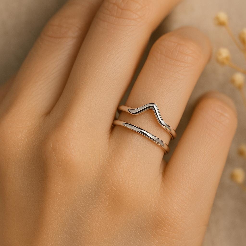 Chevron Sterling Silver Stacking Ring Set – Chevron & Classic Round Bands – Dainty, Knuckle Ring – Everyday Silver Ring Set
