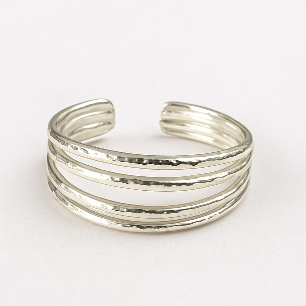 Silver 4 band toe ring with multiple bands