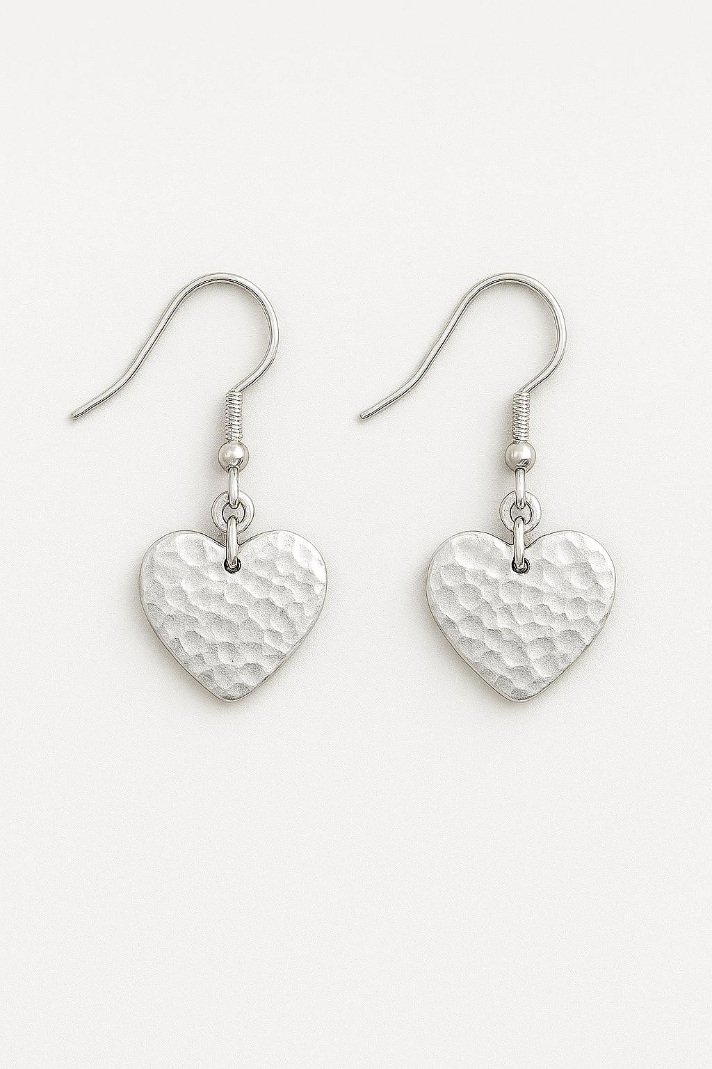 Hammered Sterling Silver Heart Earrings • 12mm, 15mm, 21mm • Dangle Drop Earrings • Lightweight Everyday Jewelry • Gift for Her