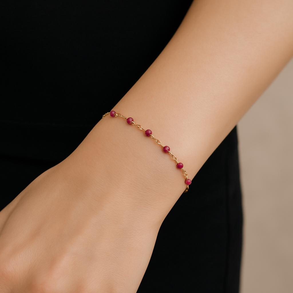 Dainty Pink Fuchsia Bead Bracelet • 14K Gold-Filled Minimalist Chain • Fuchsia Beads Accent - St Clair Fine Jewelry - Gift For Her