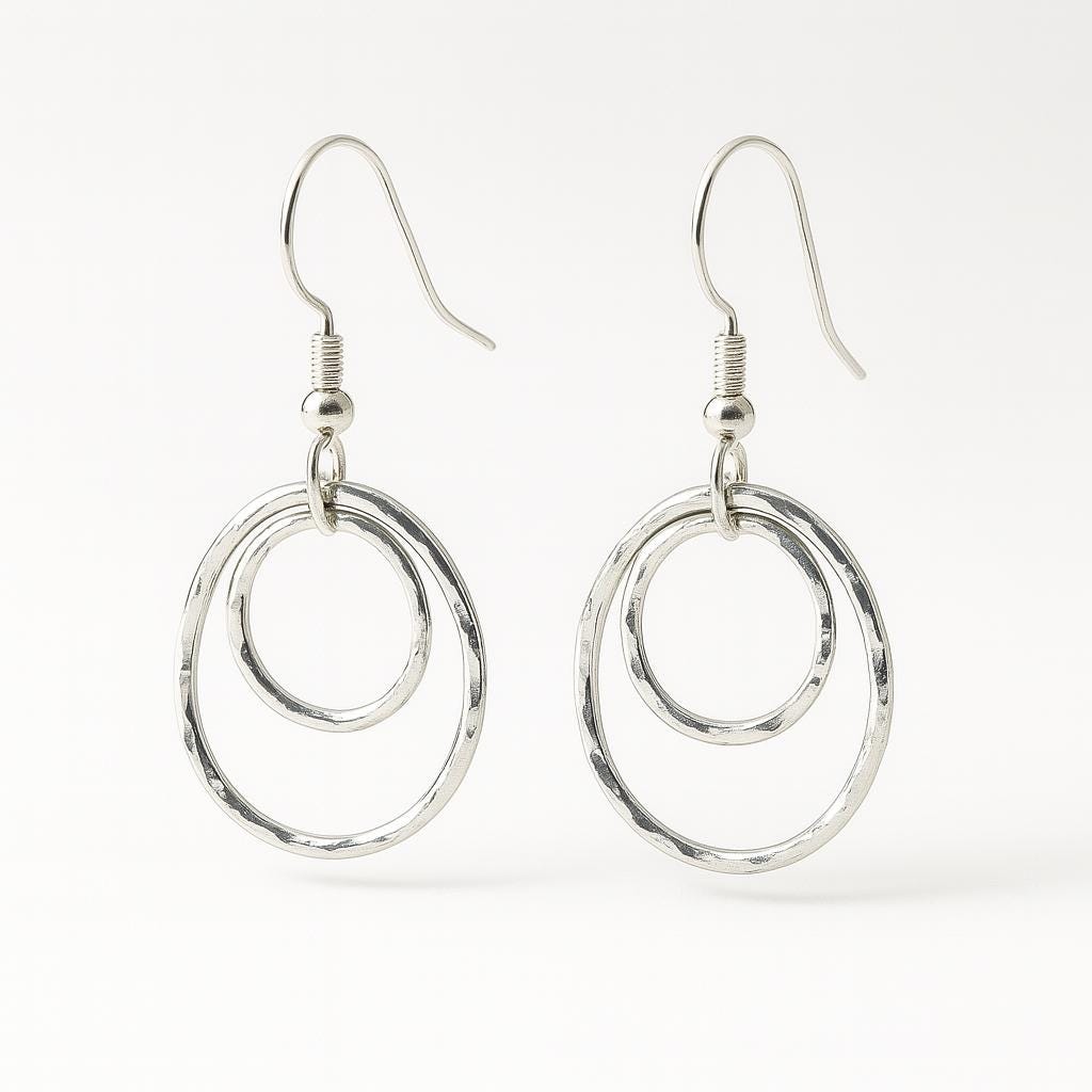 Hammered Double Hoop Earrings – 14k Gold-Filled AND 925 Sterling Silver – Boho Textured Dangles - Gold Earrings - Silver Earrings
