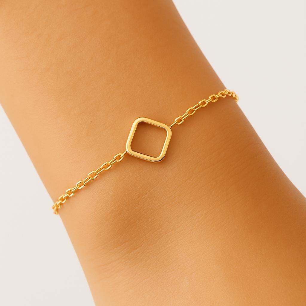 Minimalist Square Charm Bracelet - Sterling Silver or 14K Gold-Filled - Adjustable Chain Bangle - Womens Jewelry