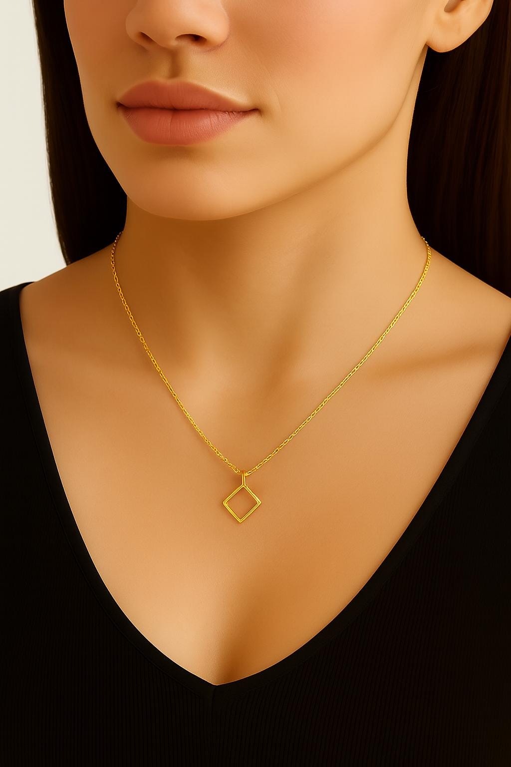 Simple Square Shape Minimalist Necklace – Handcrafted in Sterling Silver or 14K Gold, Sleek Geometric Pendant Necklace - Jewelry For Women