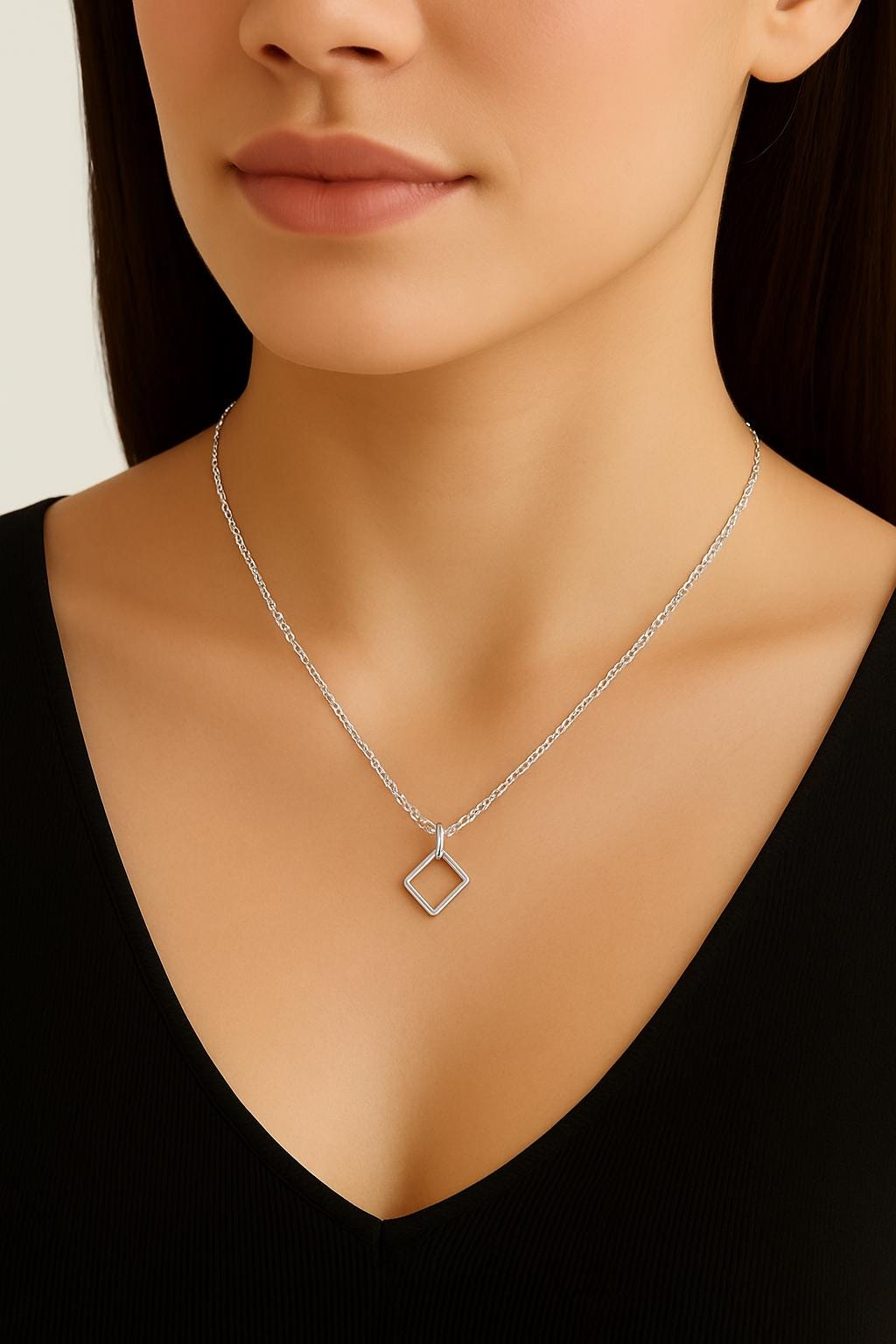 Simple Square Shape Minimalist Necklace – Handcrafted in Sterling Silver or 14K Gold, Sleek Geometric Pendant Necklace - Jewelry For Women