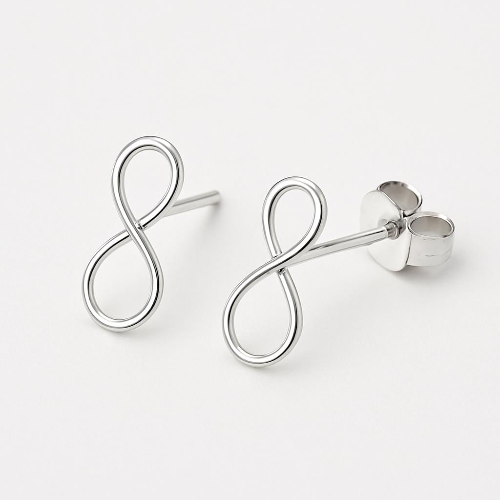 Silver infinity symbol earrings on a white background