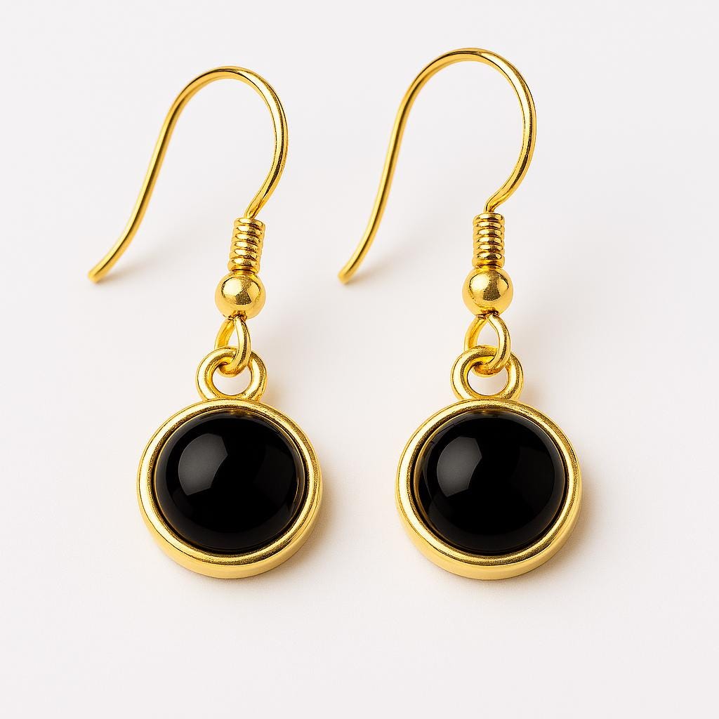 black onyx earrings, gold filled onyx earrings, sterling silver onyx earrings, gemstone drop earrings, minimalist black earrings, handcrafted gemstone jewelry, modern gold earrings, elegant everyday earrings, dainty black onyx jewelry, onyx cabochon earrings, black stone earrings, gold and silver earrings, hypoallergenic earrings, nickel free jewelry, gemstone jewelry gift, protection stone jewelry, grounding stone earrings, St Clair Fine Jewelry earrings, handmade in USA jewelry, boho chic earrings, timele