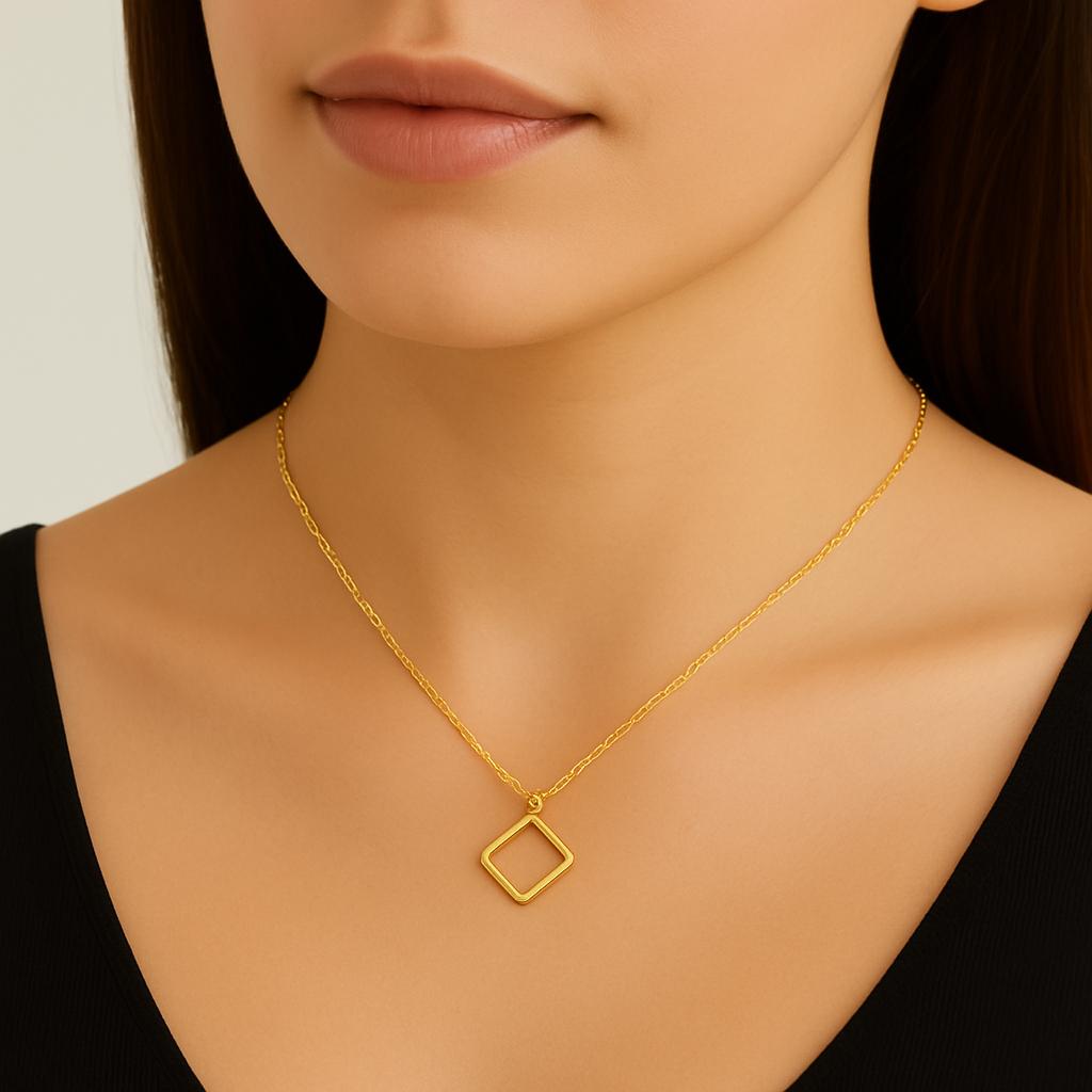 Simple Square Shape Minimalist Necklace – Handcrafted in Sterling Silver or 14K Gold, Sleek Geometric Pendant Necklace - Jewelry For Women
