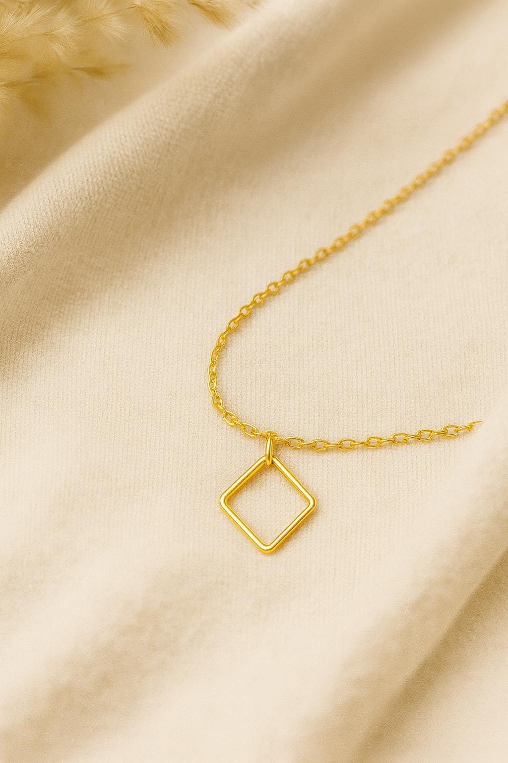 Simple Square Shape Minimalist Necklace – Handcrafted in Sterling Silver or 14K Gold, Sleek Geometric Pendant Necklace - Jewelry For Women