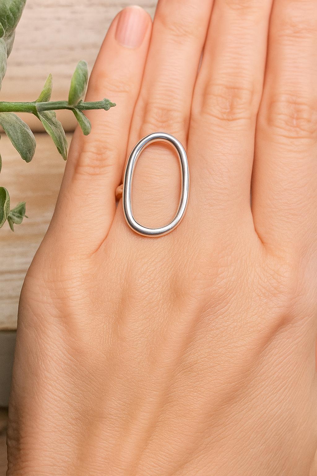 Open-Shape Rose Gold Filled Ring • Choose Circle, Oval or Rectangle • Minimalist Adjustable Band • Hammered Ring • 14 K Gold • Silver •