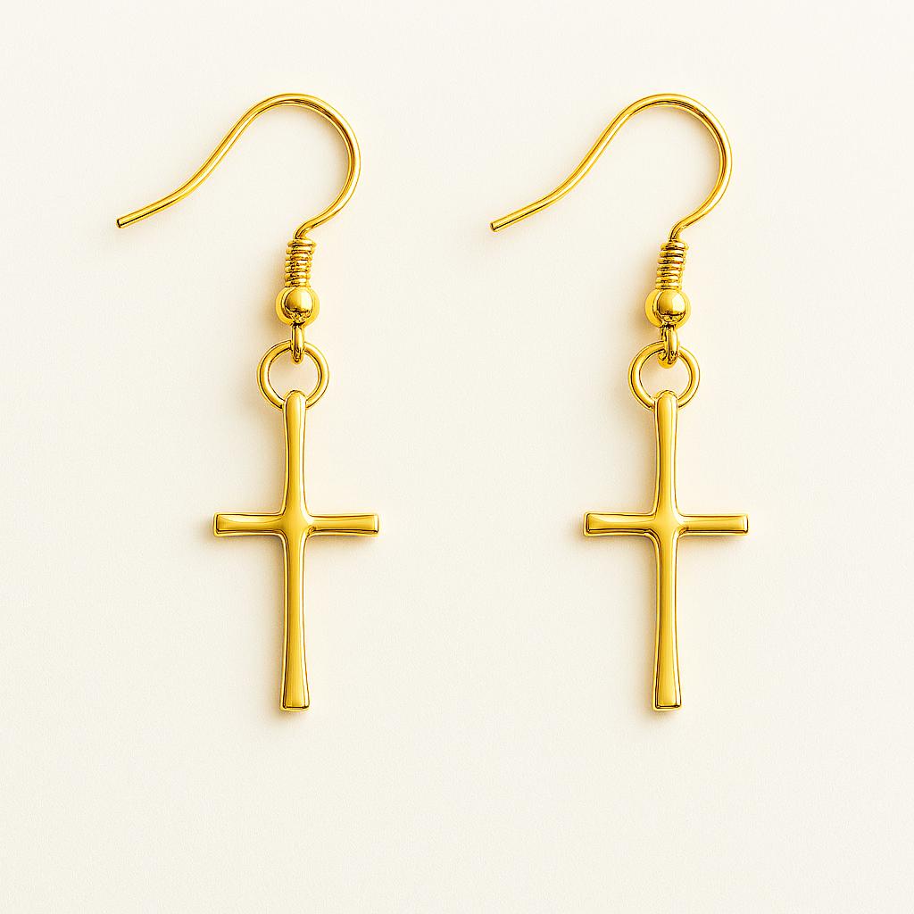 cross dangle earrings, minimalist cross earrings, sterling silver cross earrings, gold filled cross earrings, faith jewelry, christian earrings, dainty gold earrings, handcrafted religious jewelry, modern gold earrings, silver cross dangles, elegant everyday earrings, lightweight earrings, hypoallergenic earrings, nickel free jewelry, spiritual jewelry gift, baptism earrings, confirmation gift, Easter jewelry, religious gold earrings, St Clair Fine Jewelry earrings, faith inspired jewelry, timeless silver e