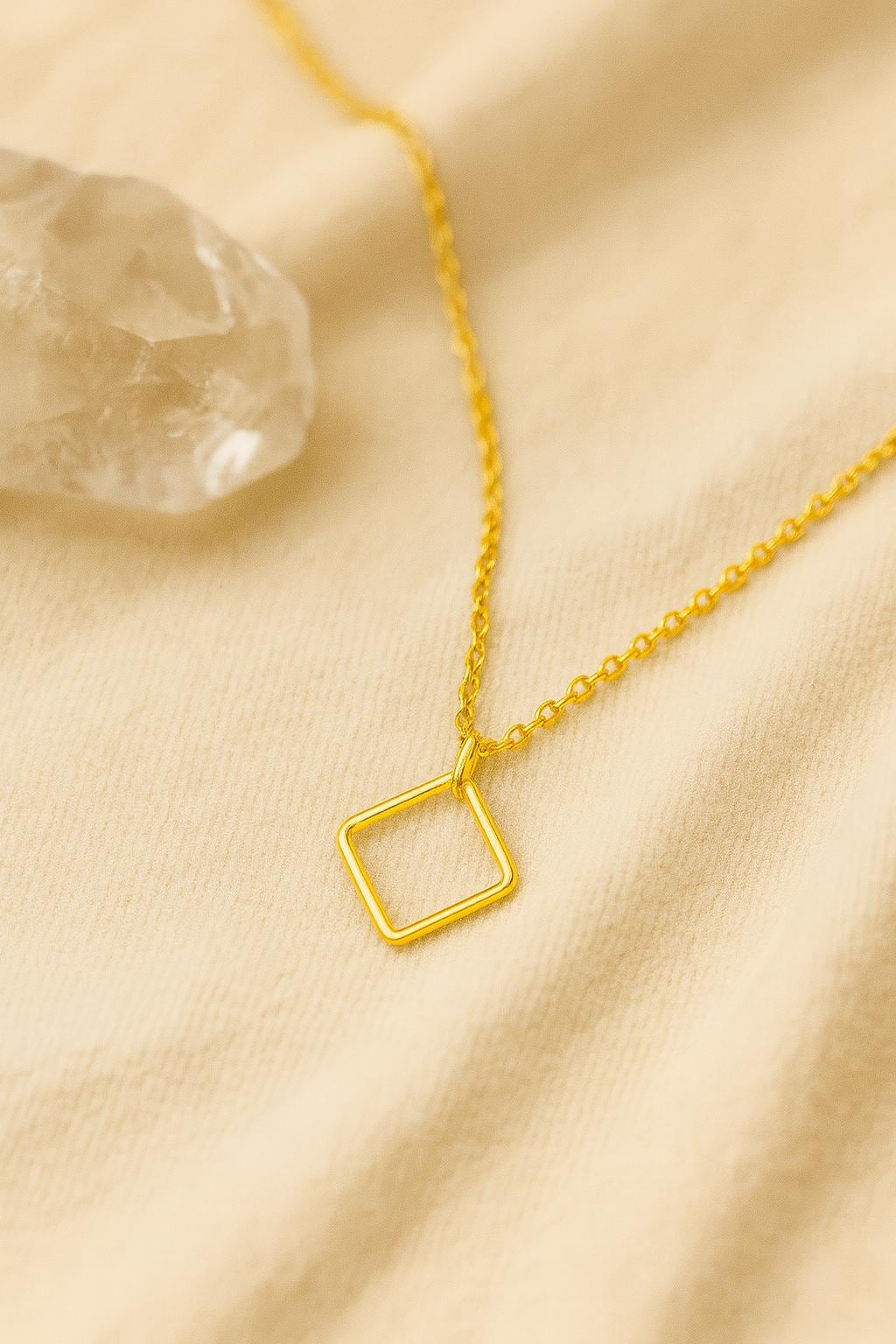 Simple Square Shape Minimalist Necklace – Handcrafted in Sterling Silver or 14K Gold, Sleek Geometric Pendant Necklace - Jewelry For Women