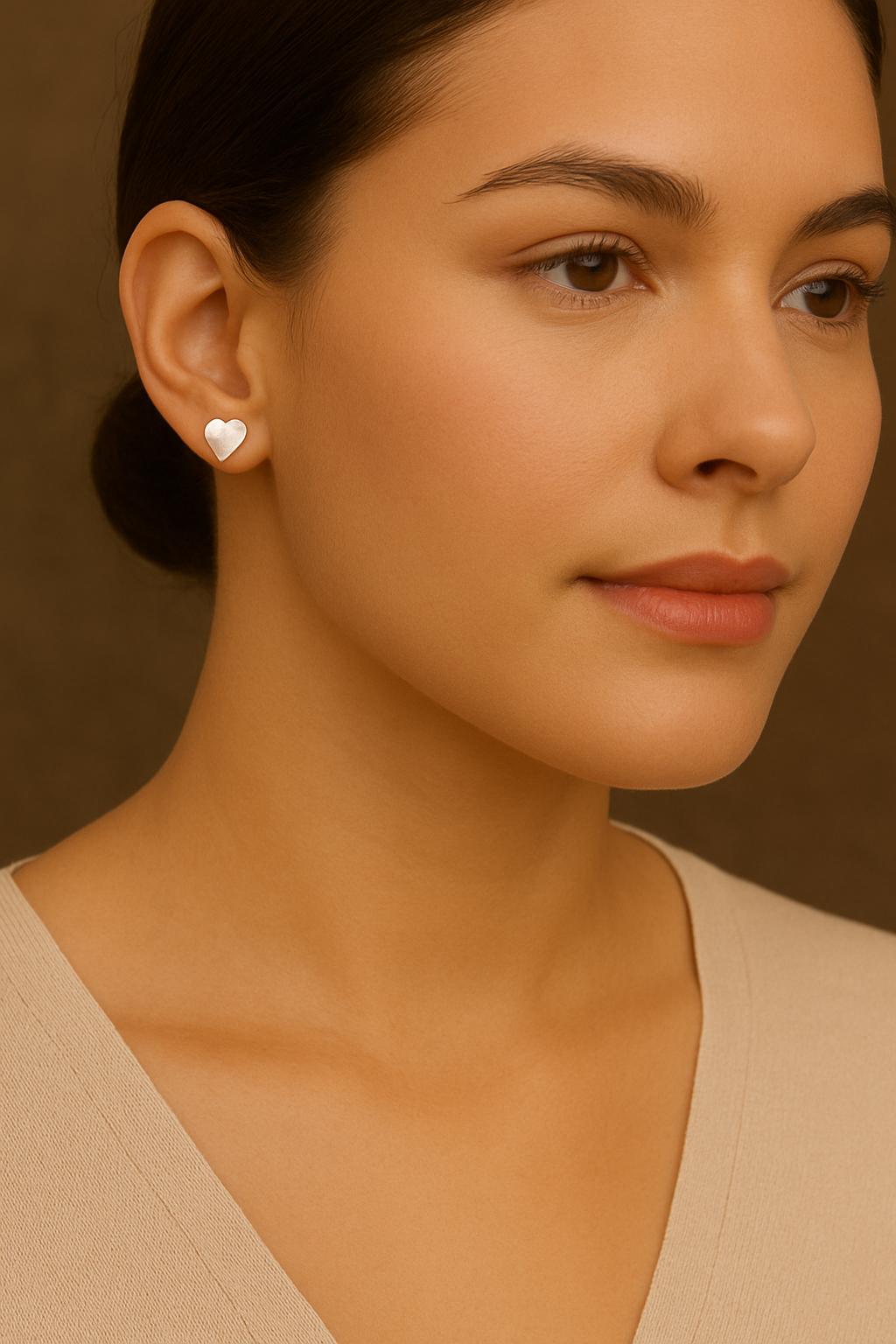 Sterling Silver Heart Stud Earrings – Minimalist Brushed Finish by St Clair Fine Jewelry