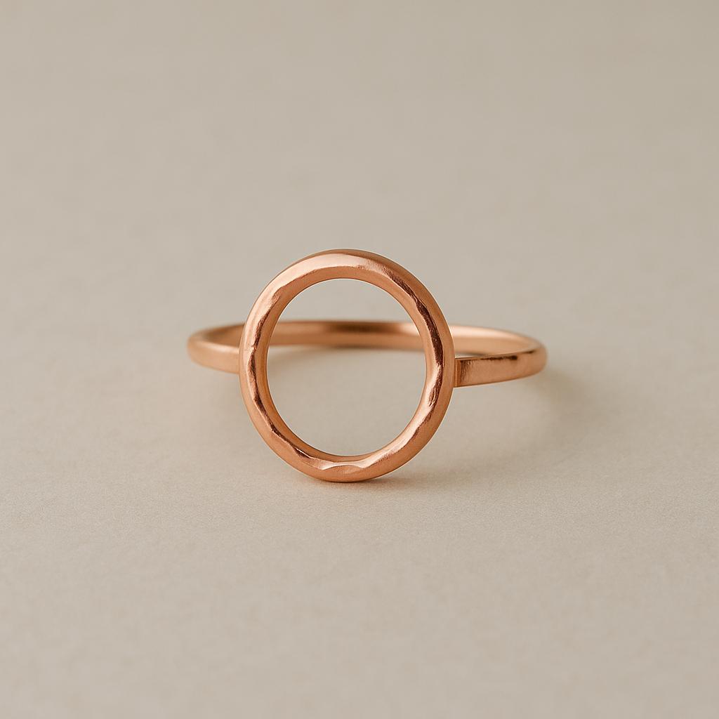 Open-Shape Rose Gold Filled Ring • Choose Circle, Oval or Rectangle • Minimalist Adjustable Band • Hammered Ring • 14 K Gold • Silver •