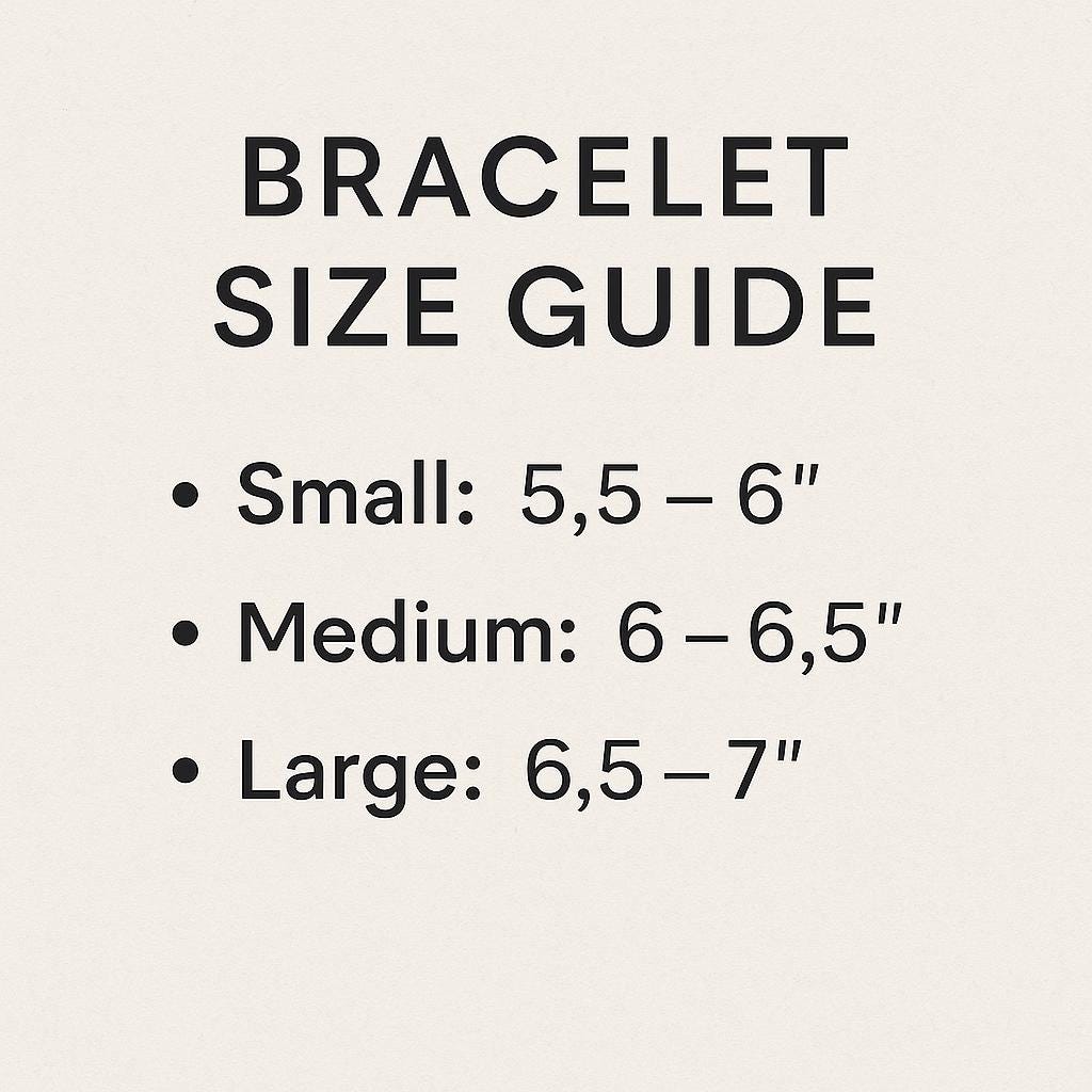 Bracelet size guide with measurements on a beige background