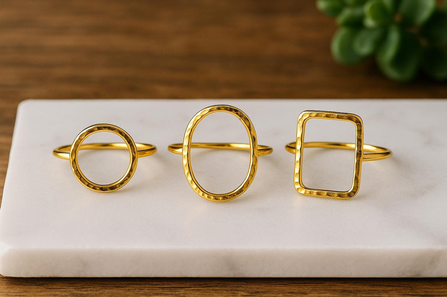 Open-Shape Rose Gold Filled Ring • Choose Circle, Oval or Rectangle • Minimalist Adjustable Band • Hammered Ring • 14 K Gold • Silver •