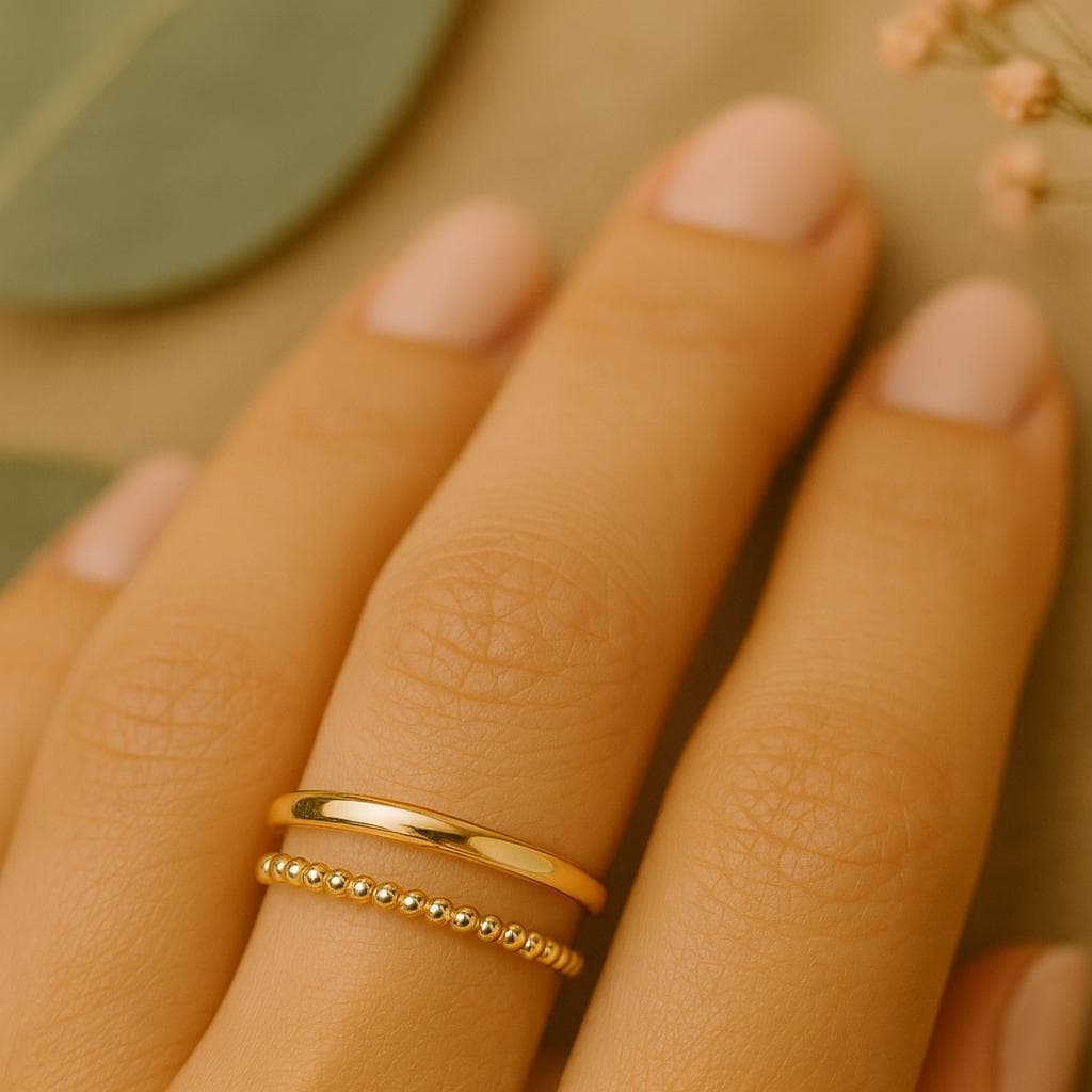 Stackable Beaded + Smooth Band Ring Set – Sterling Silver or 14k Gold-Filled by St Clair Fine Jewelry