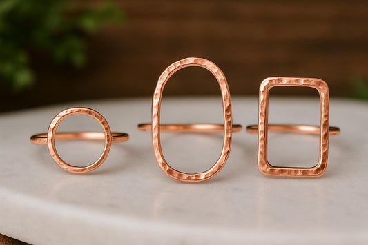 Open-Shape Rose Gold Filled Ring • Choose Circle, Oval or Rectangle • Minimalist Adjustable Band • Hammered Ring • 14 K Gold • Silver •