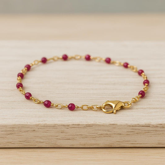 Dainty Pink Fuchsia  Bead Bracelet • 14K Gold-Filled Minimalist Chain • Fuchsia Beads Accent - St Clair Fine Jewelry - Gift For Her