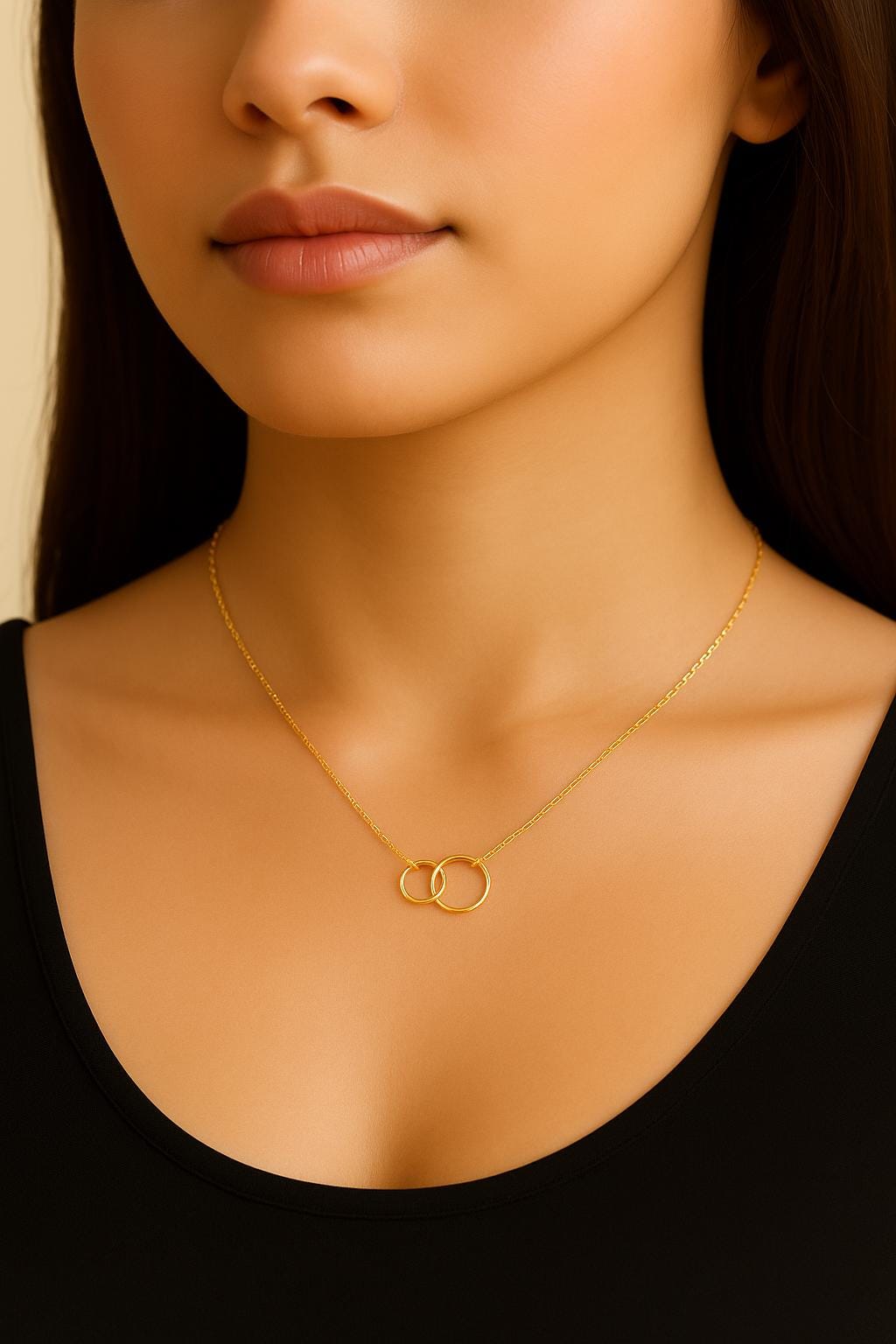 interlocking circle necklace, infinity necklace, gold filled circle necklace, sterling silver circle necklace, linked circles necklace, mother daughter necklace, friendship necklace, unity necklace, family bond jewelry, minimalist gold necklace, modern silver necklace, handcrafted circle pendant, meaningful jewelry gift, anniversary necklace, everyday gold necklace, fine handmade jewelry, St Clair Fine Jewelry necklace, dainty gold pendant, hypoallergenic jewelry, layering circle necklace, elegant silver je