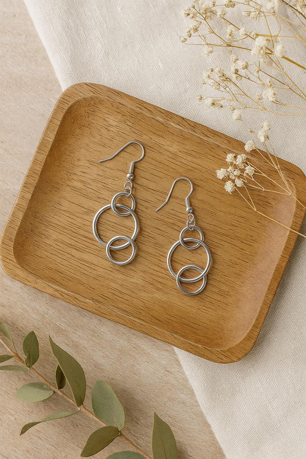 Simple Circle Triple Hoop Earrings – 14k Gold-Filled OR 925 Sterling Silver – Boho Statement Dangles - Hammered V Shiny - Great Jewelry Gift