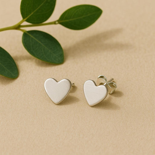 Sterling Silver Heart Stud Earrings – Minimalist Brushed Finish  by St Clair Fine Jewelry