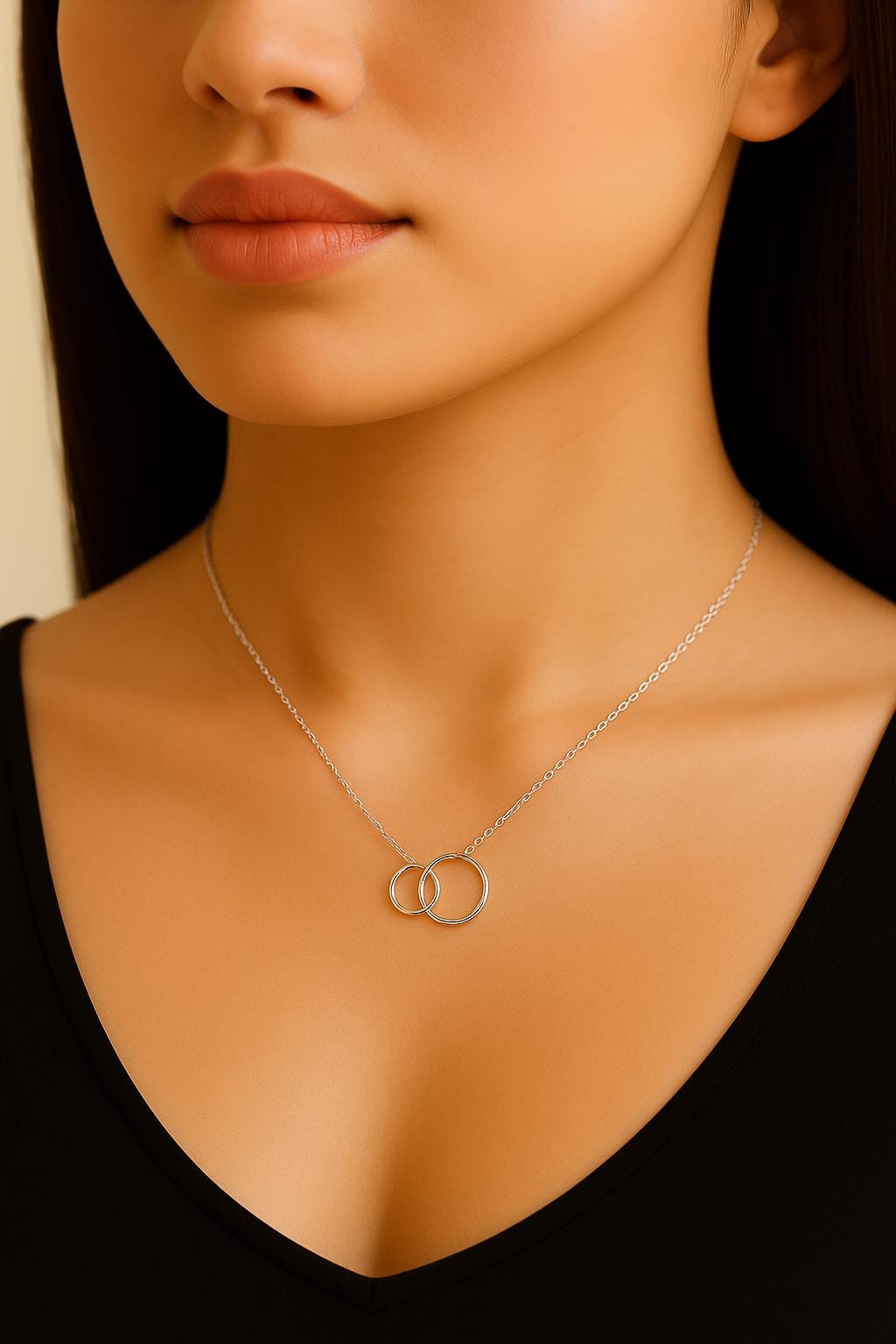 interlocking circle necklace, infinity necklace, gold filled circle necklace, sterling silver circle necklace, linked circles necklace, mother daughter necklace, friendship necklace, unity necklace, family bond jewelry, minimalist gold necklace, modern silver necklace, handcrafted circle pendant, meaningful jewelry gift, anniversary necklace, everyday gold necklace, fine handmade jewelry, St Clair Fine Jewelry necklace, dainty gold pendant, hypoallergenic jewelry, layering circle necklace, elegant silver je