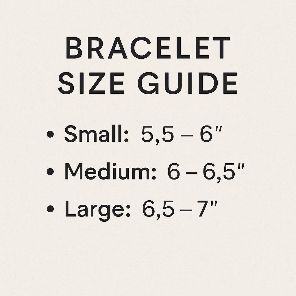 Bracelet size guide with measurements on a beige background
