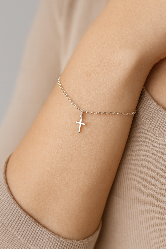 Delicate Sterling Silver Cross Bracelet • Dainty Minimalist Faith Jewelry • Everyday Layering Bracelet • Christian Gift for Women & Girls