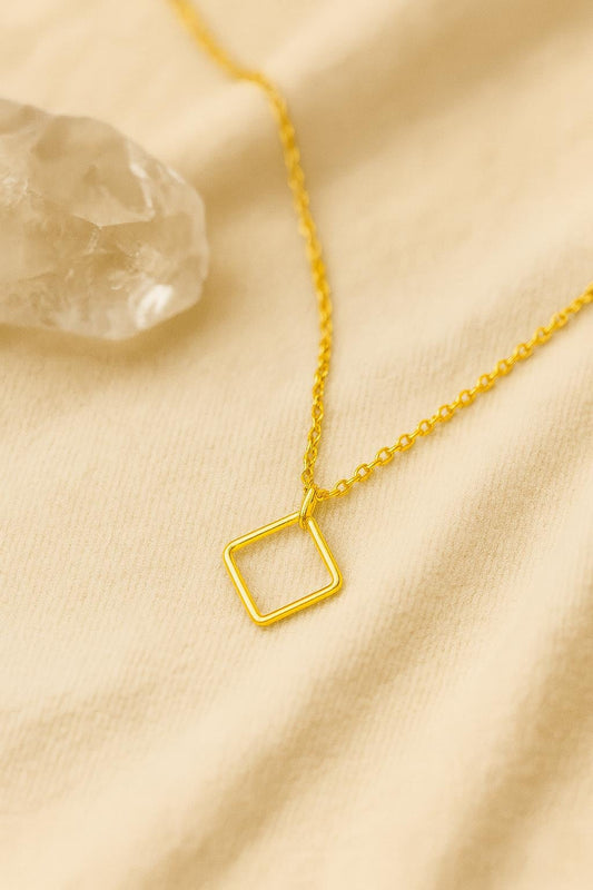 Simple Square Shape Minimalist Necklace – Handcrafted in Sterling Silver or 14K Gold, Sleek Geometric Pendant Necklace - Jewelry For Women